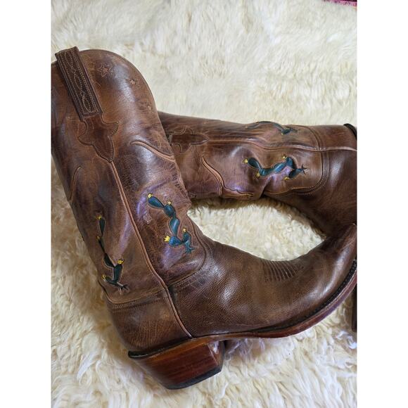 Cactus Cowboy Boots Brown Size 10 Leather Star - Picture 1 of 15